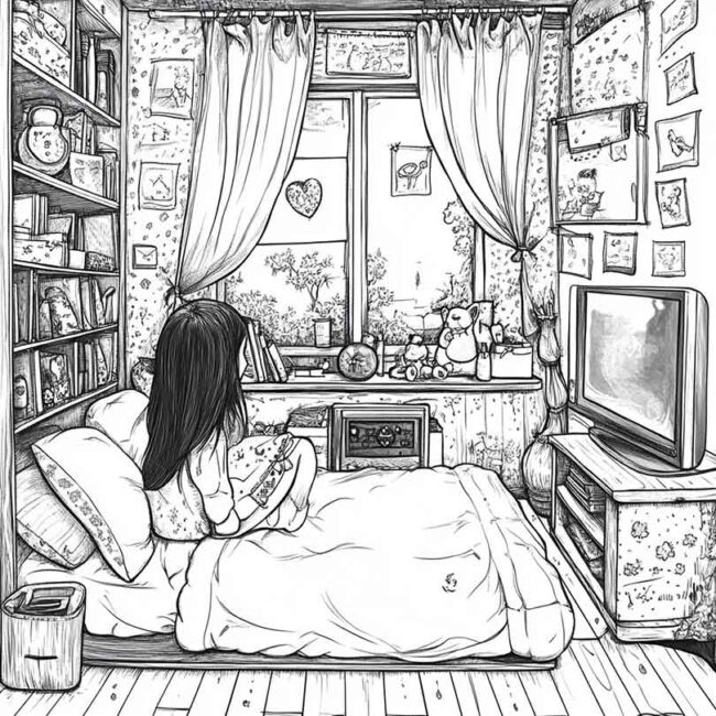 quarto de menina para colorir 2