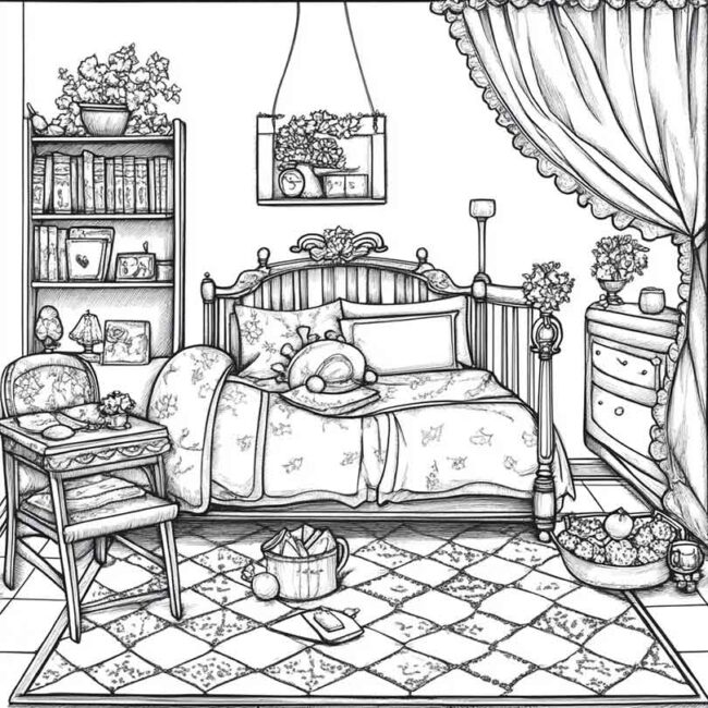 quarto de menina para colorir 11