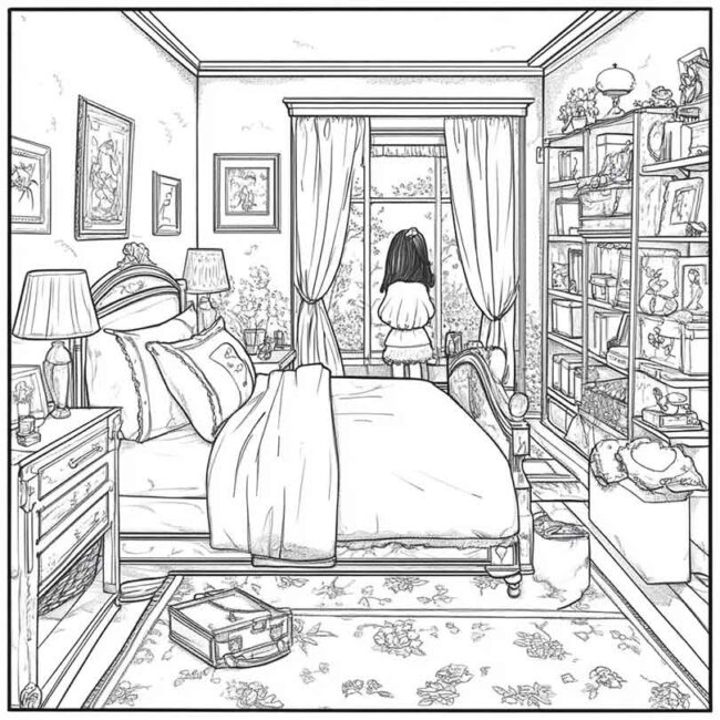 quarto de menina para colorir 22