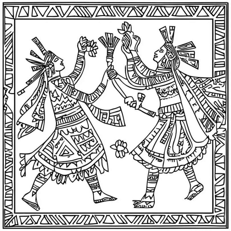 Desenhos de Dança Indígena para Imprimir e Colorir/Pintar
