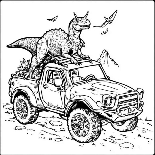 carro de dinossauro para colorir png 4