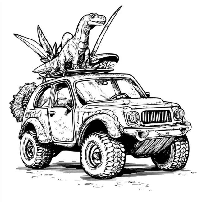carro de dinossauro para colorir png 8