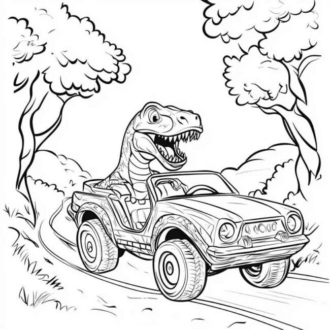 carro de dinossauro para colorir png 2