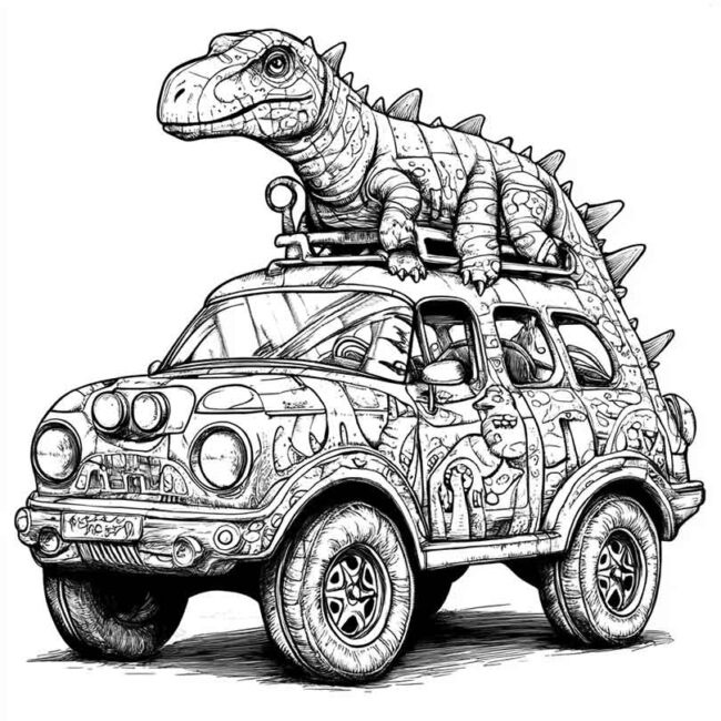 carro de dinossauro para colorir png 23