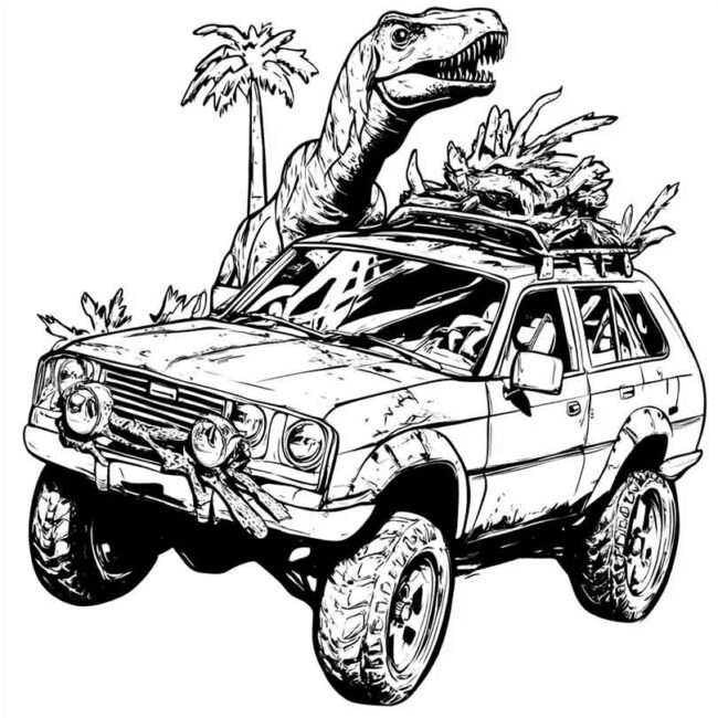 carro de dinossauro para colorir png 17