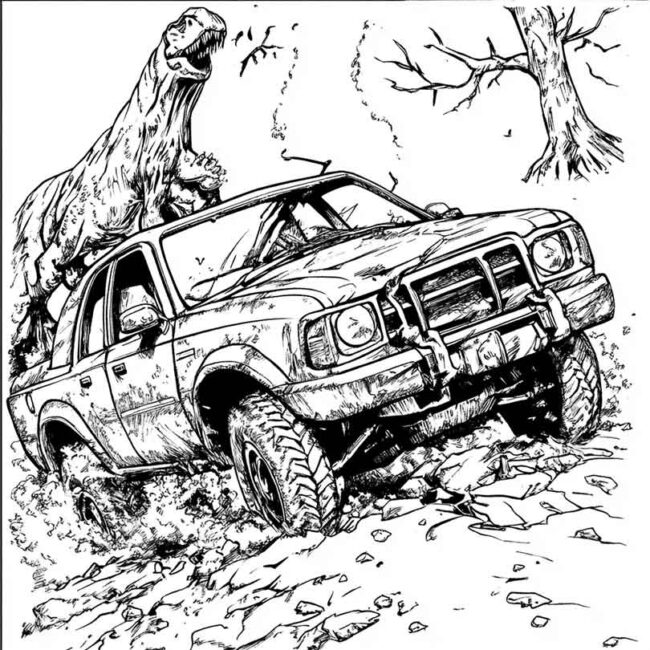 carro de dinossauro para colorir png 16
