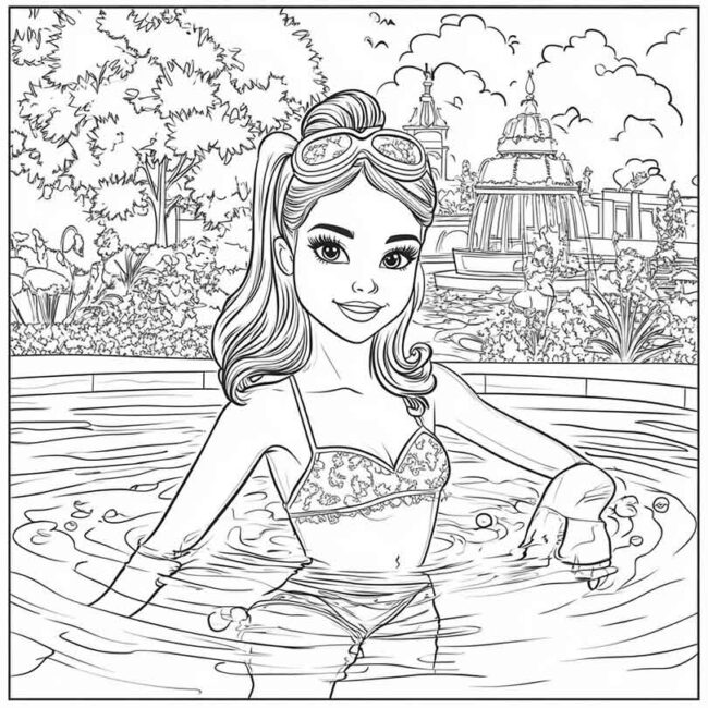 barbie na piscina para colorir png 8