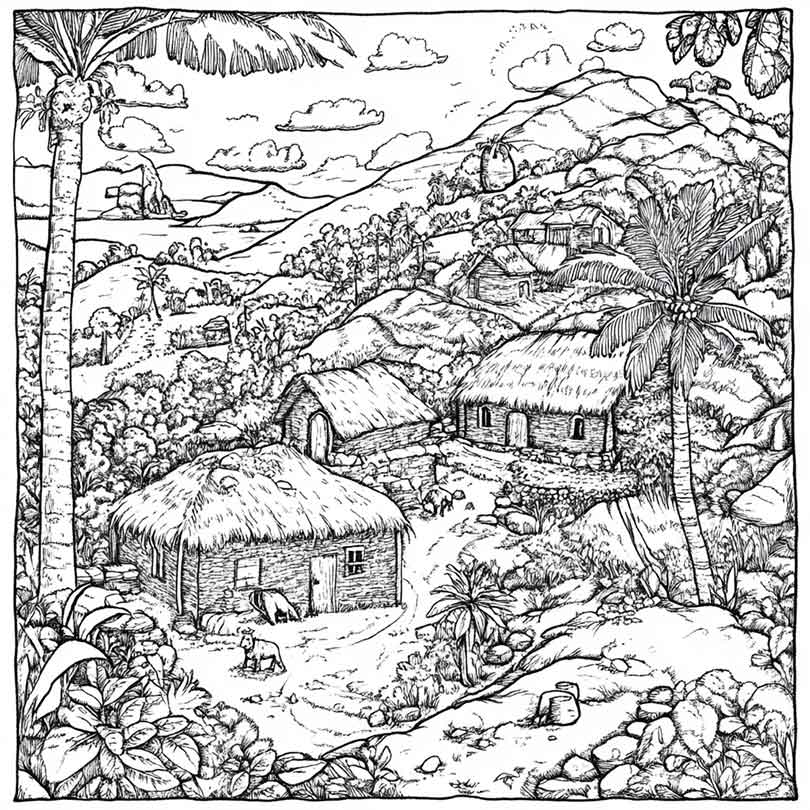 Desenhos de Quilombo para Imprimir e Colorir/Pintar