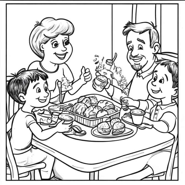almoco em familia para colorir em png 8