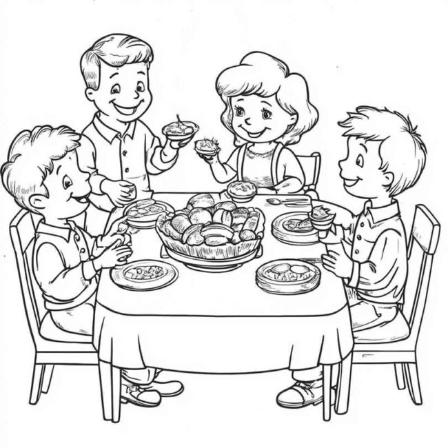 almoco em familia para colorir em png 9