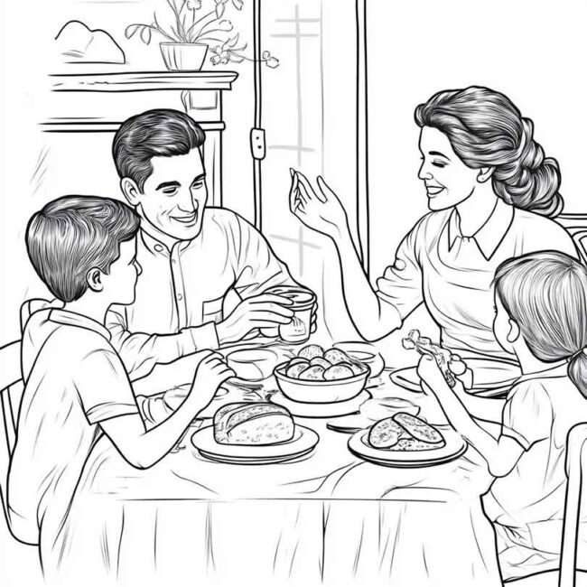 almoco em familia para colorir em png 5