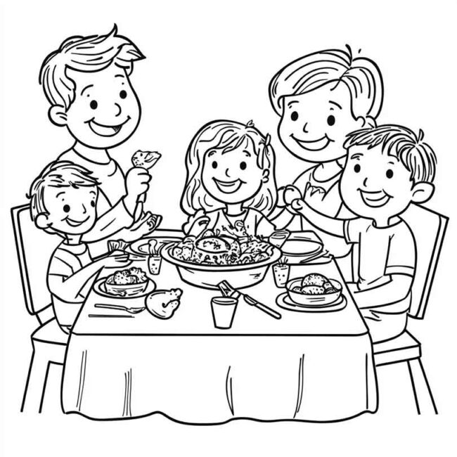 almoco em familia para colorir em png 47