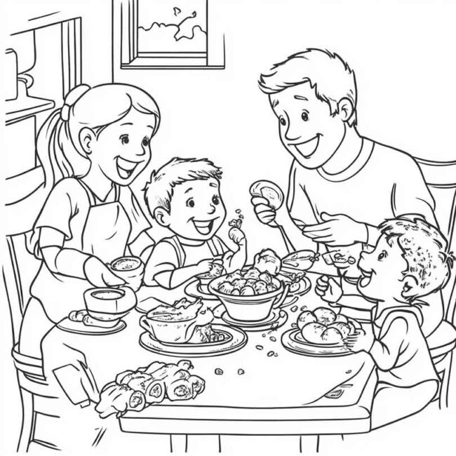 almoco em familia para colorir em png 6