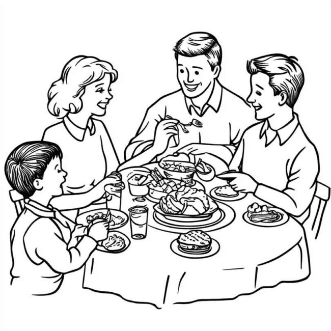 almoco em familia para colorir em png 43