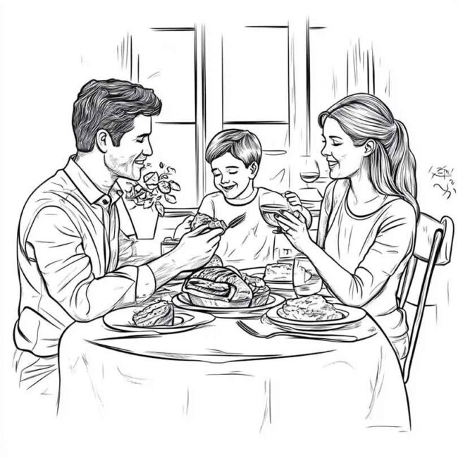 almoco em familia para colorir em png 45