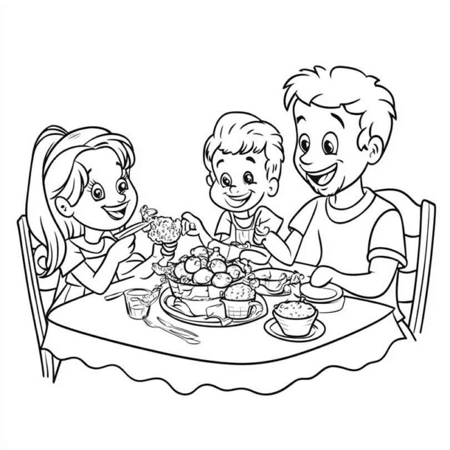 almoco em familia para colorir em png 46