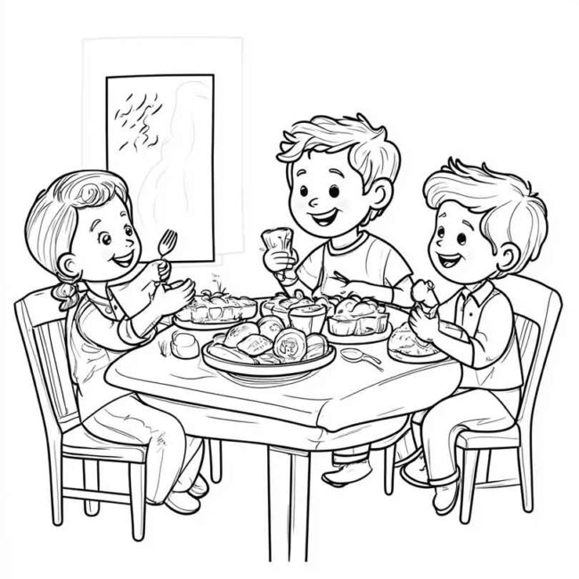 almoco em familia para colorir em png 40