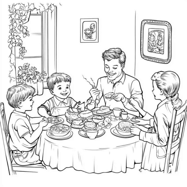 almoco em familia para colorir em png 7