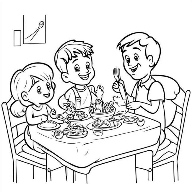 almoco em familia para colorir em png 35