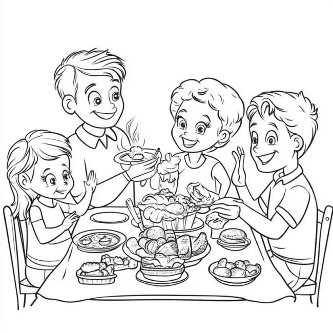 almoco em familia para colorir em png 41