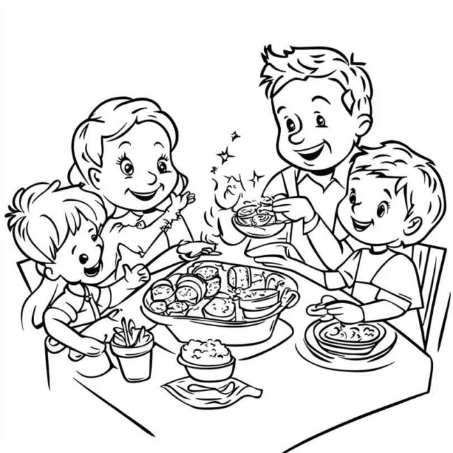 almoco em familia para colorir em png 26