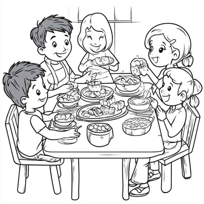 almoco em familia para colorir em png 36
