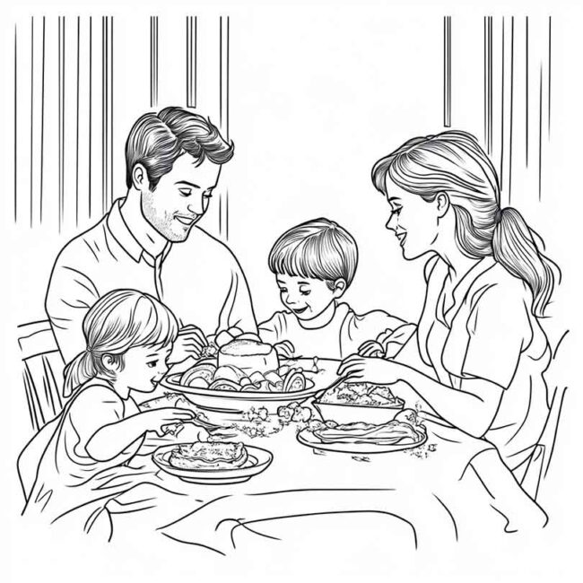 almoco em familia para colorir em png 31