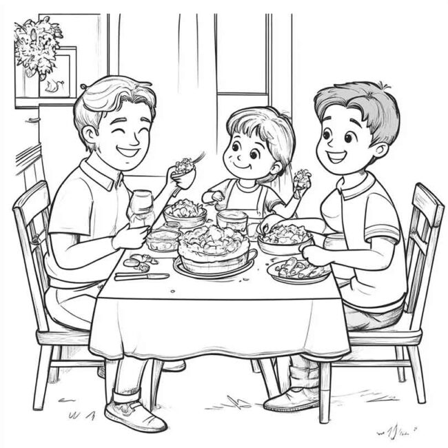 almoco em familia para colorir em png 11