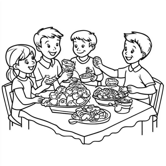 almoco em familia para colorir em png 30