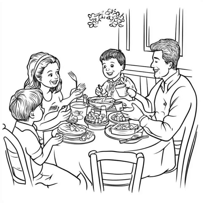 almoco em familia para colorir em png 16
