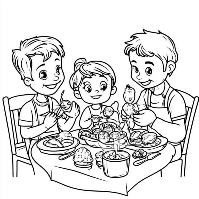 almoco em familia para colorir em png 22
