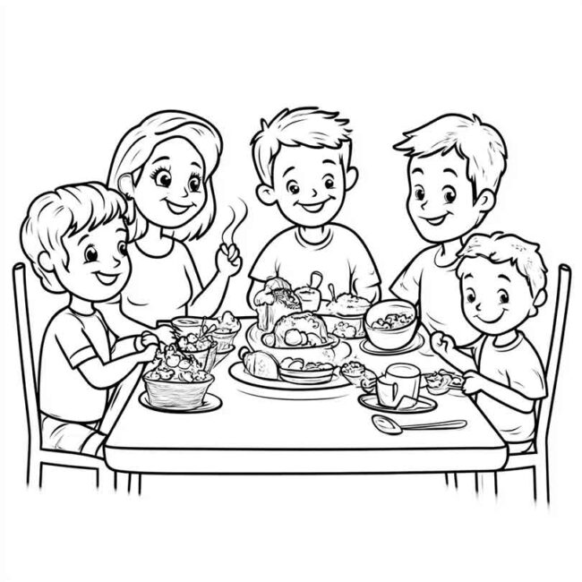 almoco em familia para colorir em png 28