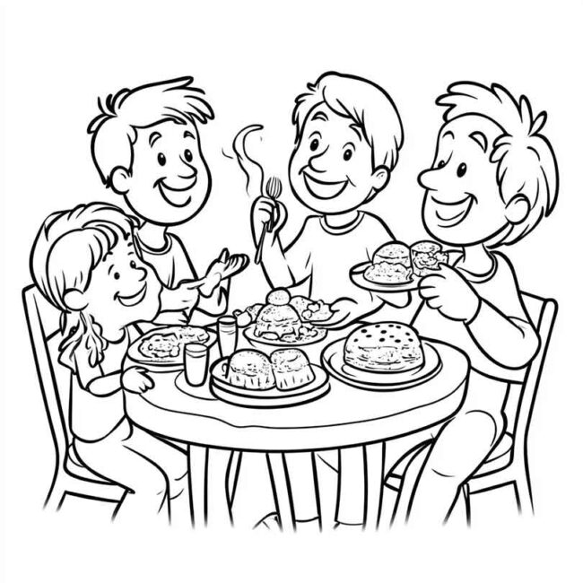 almoco em familia para colorir em png 33