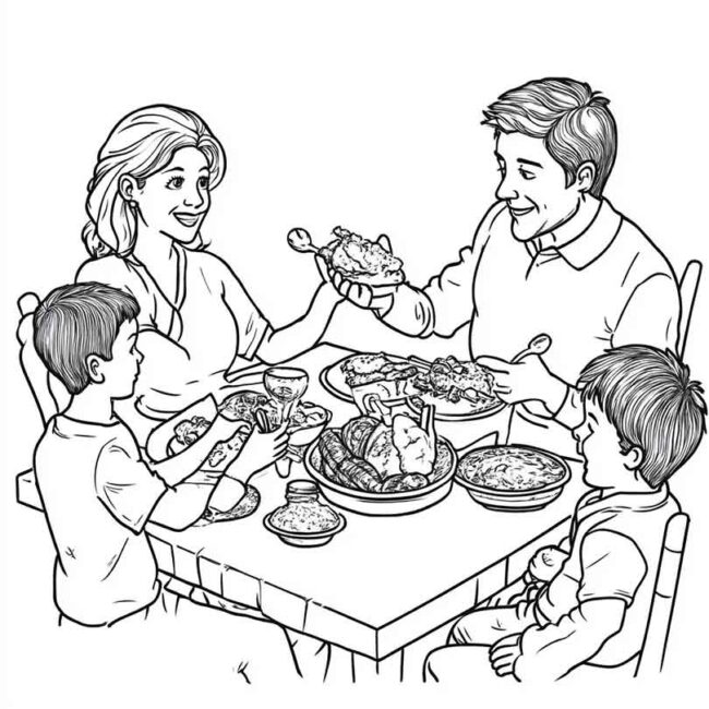 almoco em familia para colorir em png 38