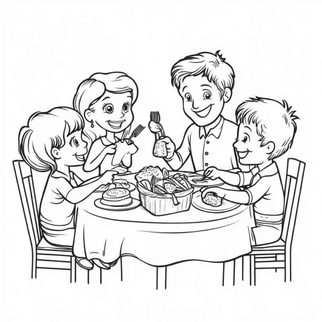 almoco em familia para colorir em png 15