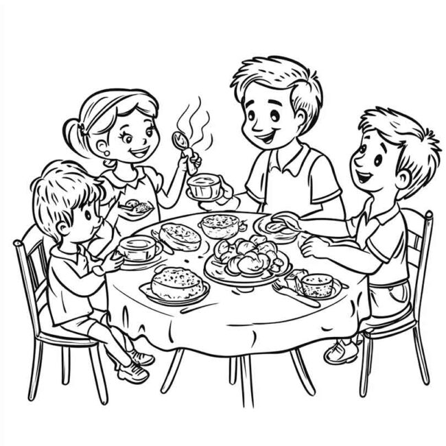 almoco em familia para colorir em png 18
