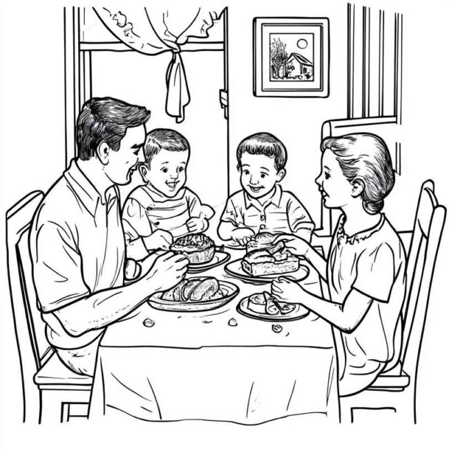 almoco em familia para colorir em png 12