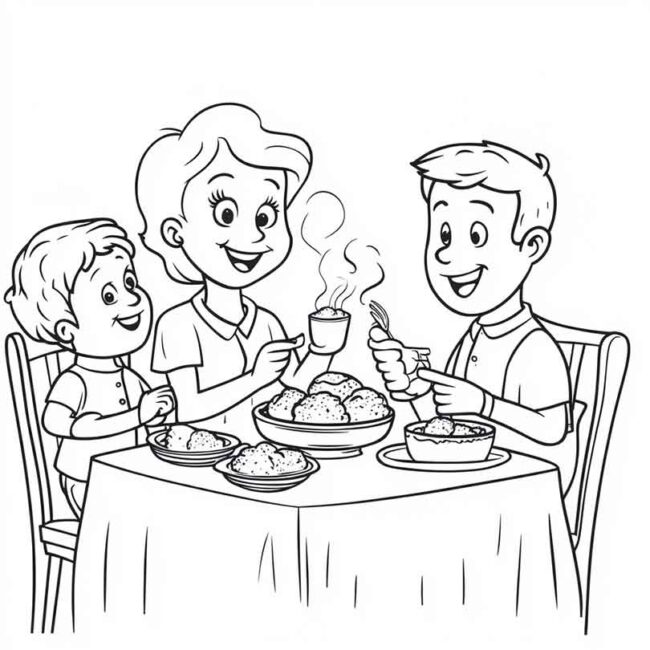 almoco em familia para colorir em png 24