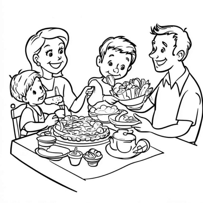 almoco em familia para colorir em png 37