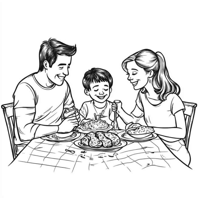 almoco em familia para colorir em png 44