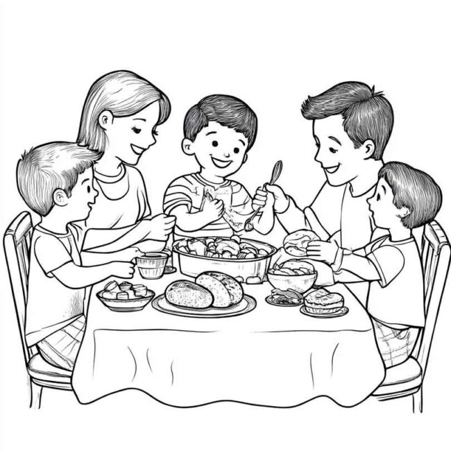 almoco em familia para colorir em png 13
