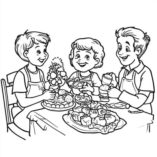 almoco em familia para colorir em png 19