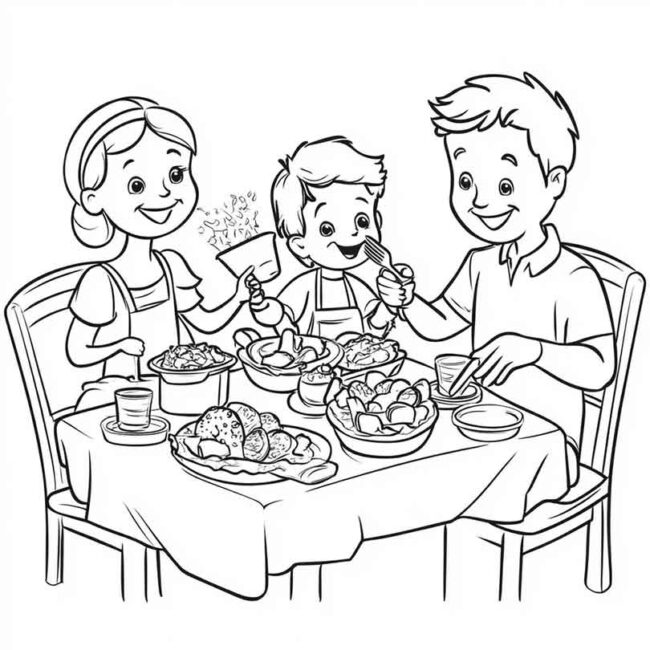 almoco em familia para colorir em png 32