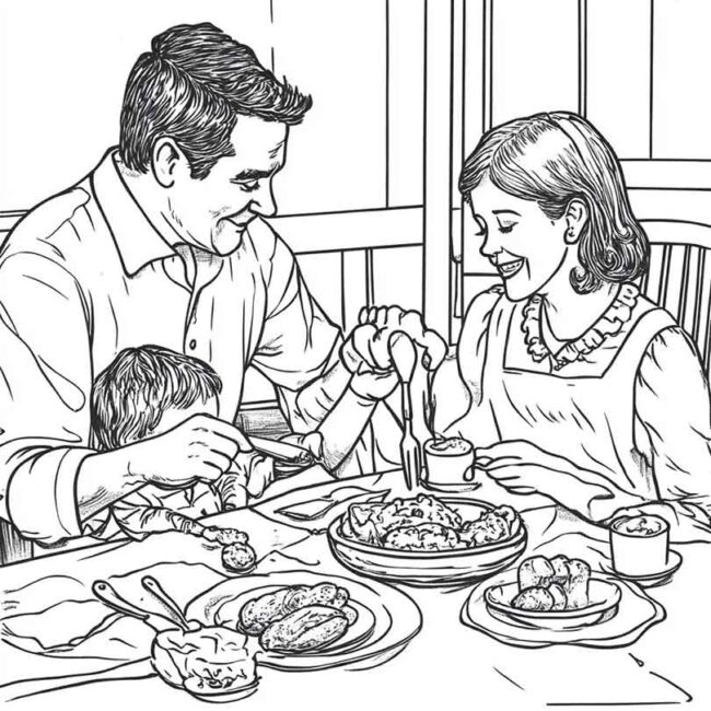 almoco em familia para colorir em png 4