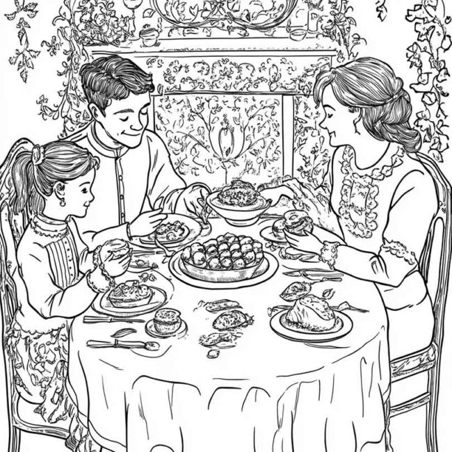 almoco em familia para colorir em png 2