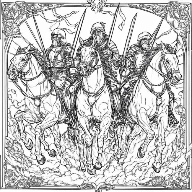 Cavaleiros do Apocalipse para imprimir e colorir png 7