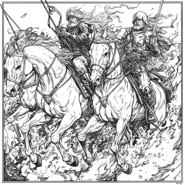 Cavaleiros do Apocalipse para imprimir e colorir png 8