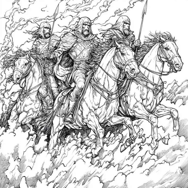 Cavaleiros do Apocalipse para imprimir e colorir png 46