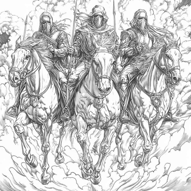 Cavaleiros do Apocalipse para imprimir e colorir png 43