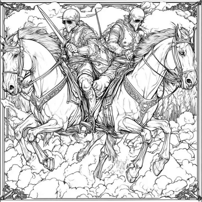 Cavaleiros do Apocalipse para imprimir e colorir png 47
